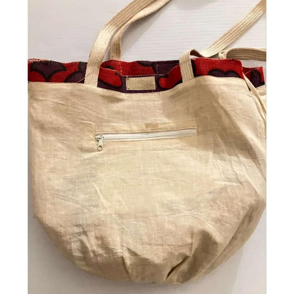 Vintage Burlap Cowboy Tote Bag & Coin Purse Southwestern Woven Vibrant Print